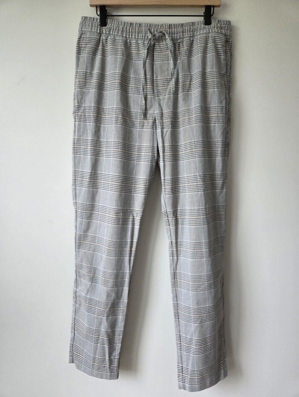 H&M Gray Glen Plaid Drawstring Pull On Pants Slim Fit Womens Size Large